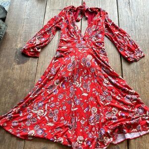 NWOT Free People Dress! Red Floral XS knit